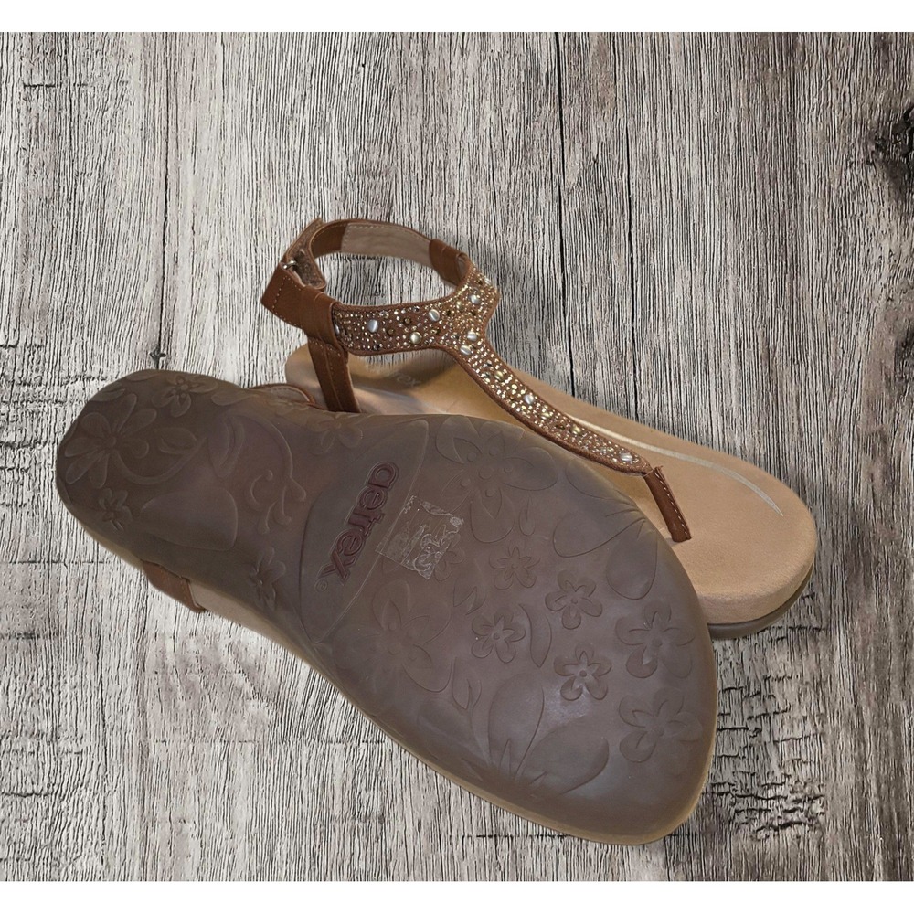 Aetrex Lindsey Embellished Arch Support Memory Foam Sandal Cognac 8.5 - Picture 4 of 6